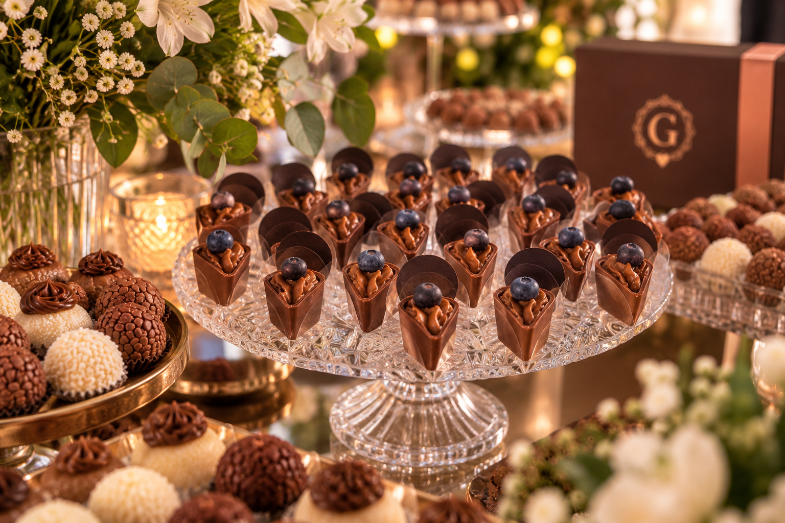 Mesa de doces finos para celebrações